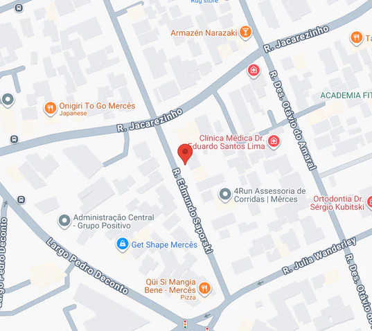 Mapa da região das Mercês com a localização do Átrio na R. Edmundo Saporski, 80
